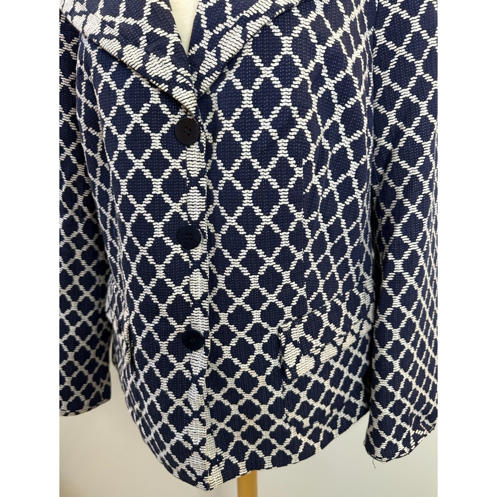 Talbots Diamond Lattice Cotton Blazer Jacket Plus Size 14W Navy White Office - Picture 6 of 13